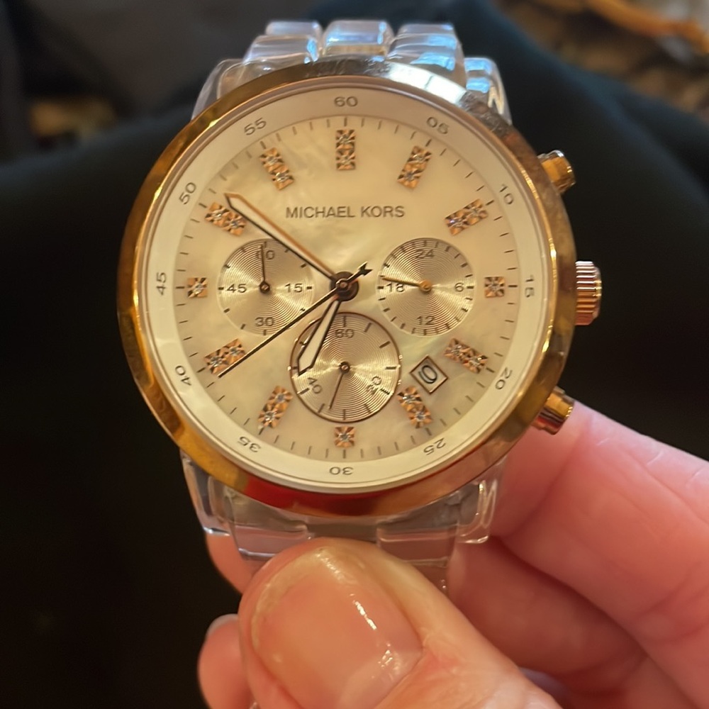 Michael Kors Gold and Cream Chronograph Watch